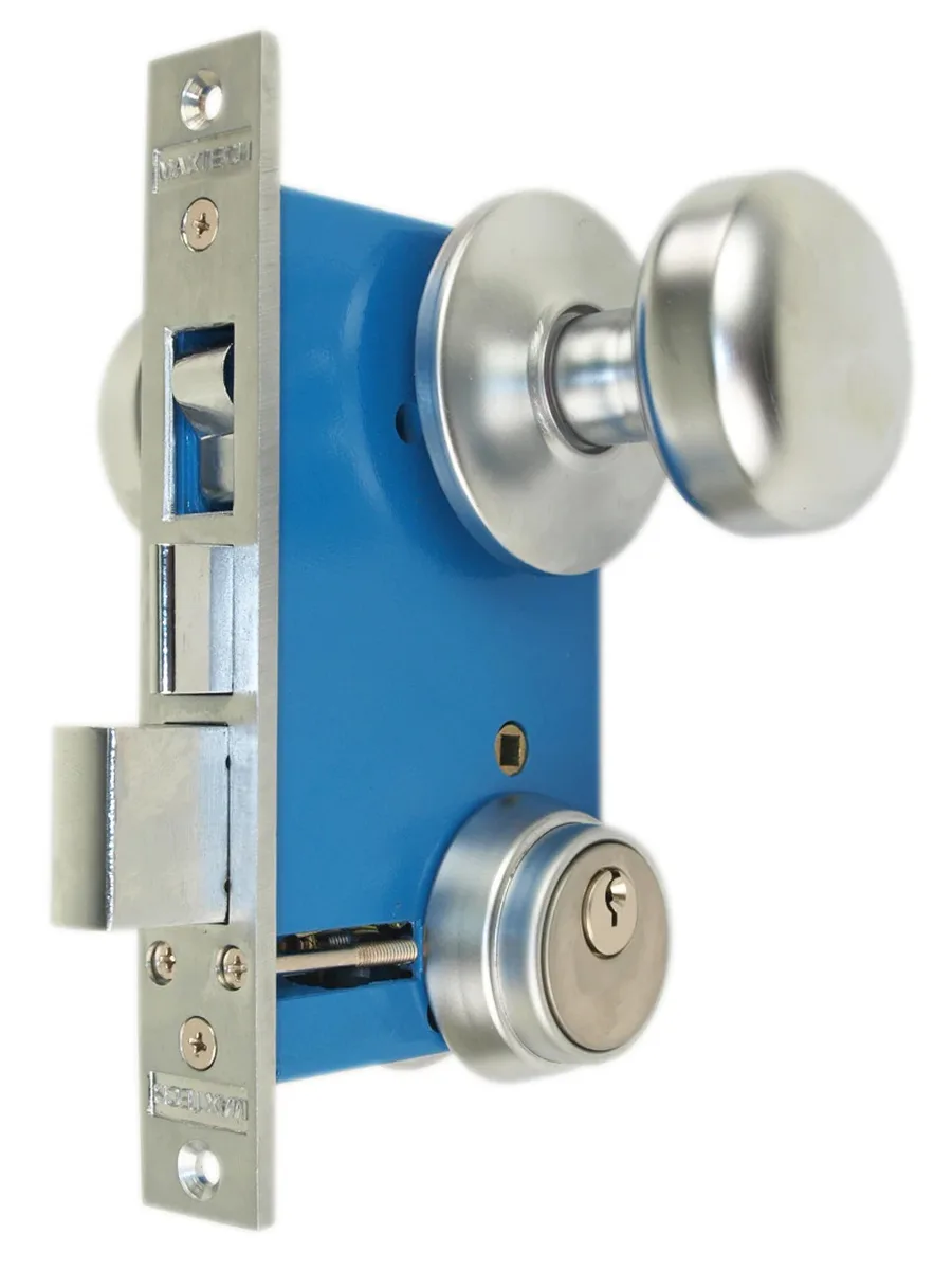 MAXTECH MAXTECH LHR Like Marks 22AC/26D Satin Chrome Left Hand Reverse Double Cylinder Mortise Lockset 2-1/2" Backset — product photo
