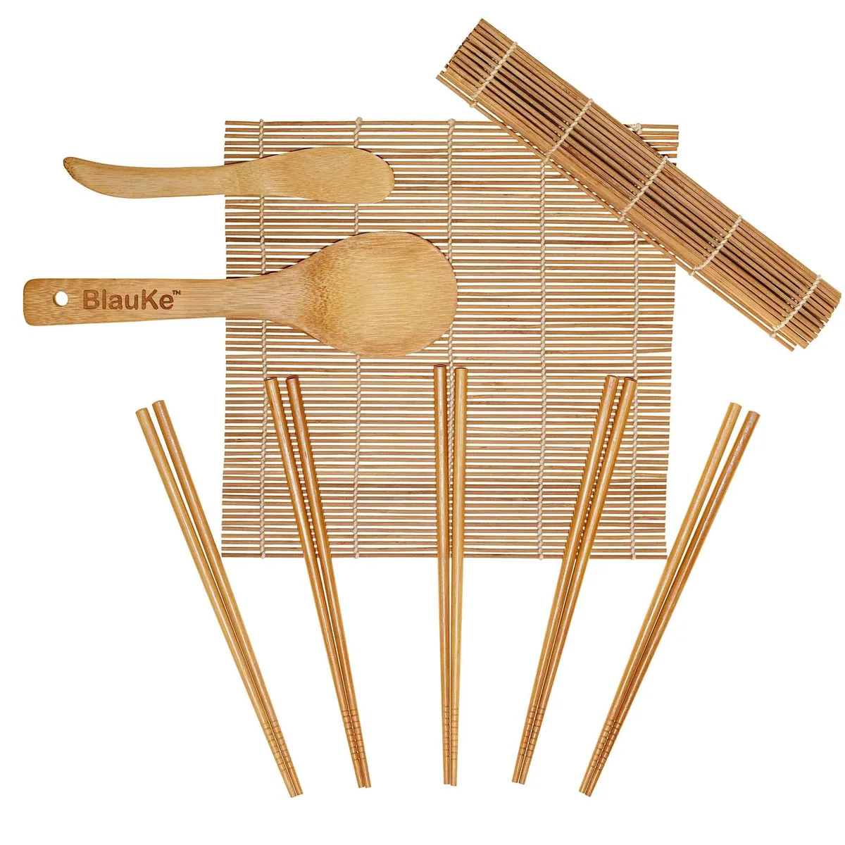 BlauKe BlauKe Sushi Making Kit 2 Mats 5 Pairs Chopsticks Bamboo — product photo