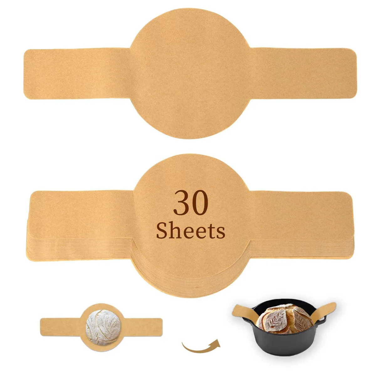 Stack of 30 unbleached parchment bread sling sheets