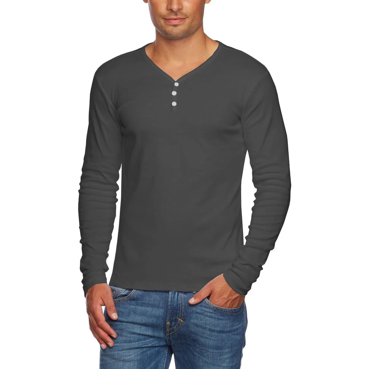 Altatac Altatac Alta-LS Men's Slim Fit V-Neck Long Sleeve 3 Button Shirt Grey Medium — product photo