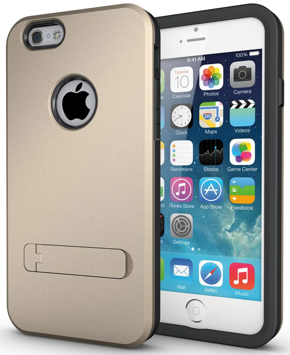 Nakedcellphone Nakedcellphone Tough-Shield Hybrid Case with Stand Gold 4.7 — product photo