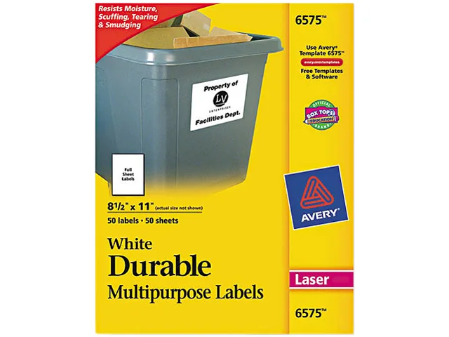 Avery Avery 6575 Permanent ID Labels White 8.5 x 11 50/Pack — product photo