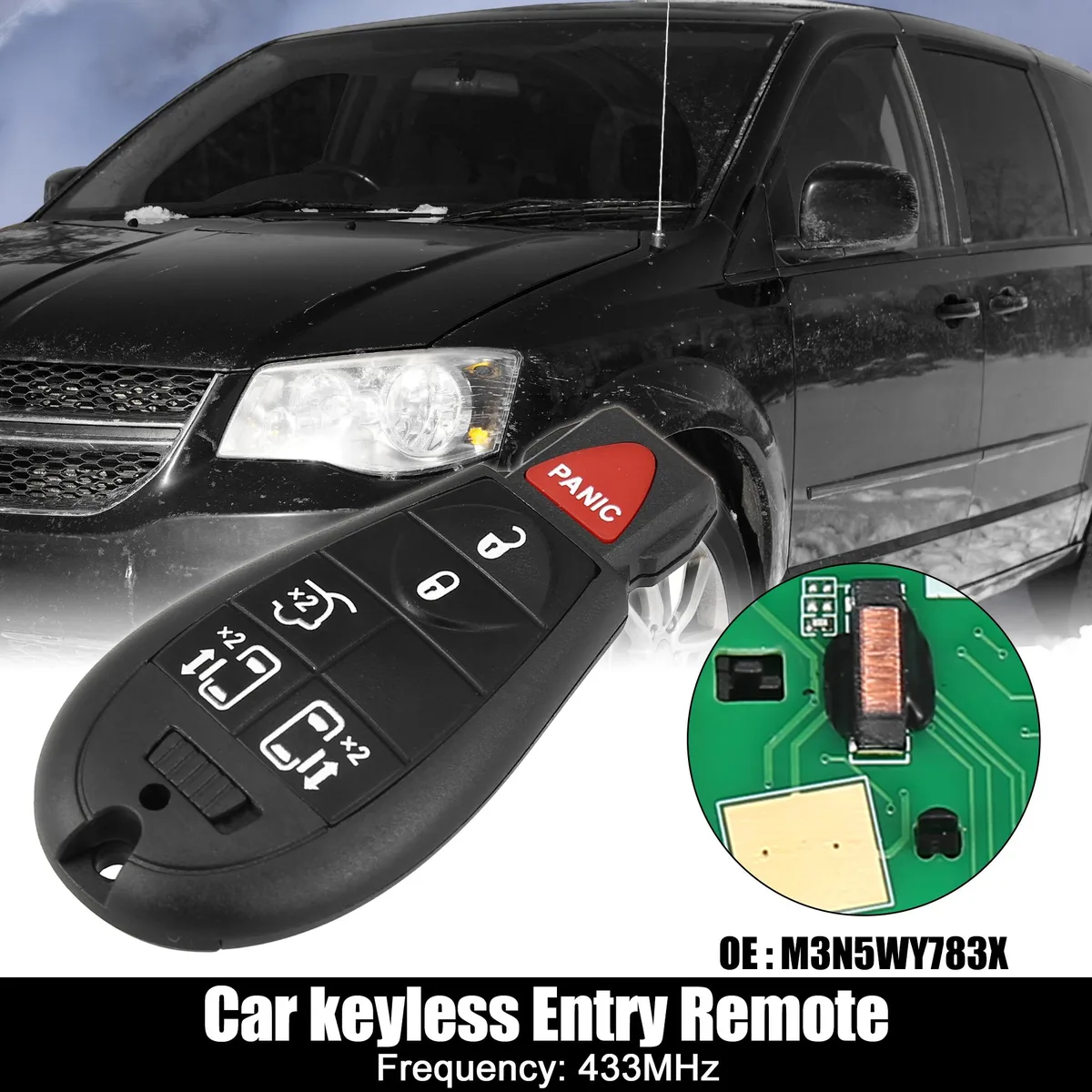 Unique-Bargains Unique-Bargains M3N5WY783X 433MHz 6-Button Key Fob with Door Key — product photo