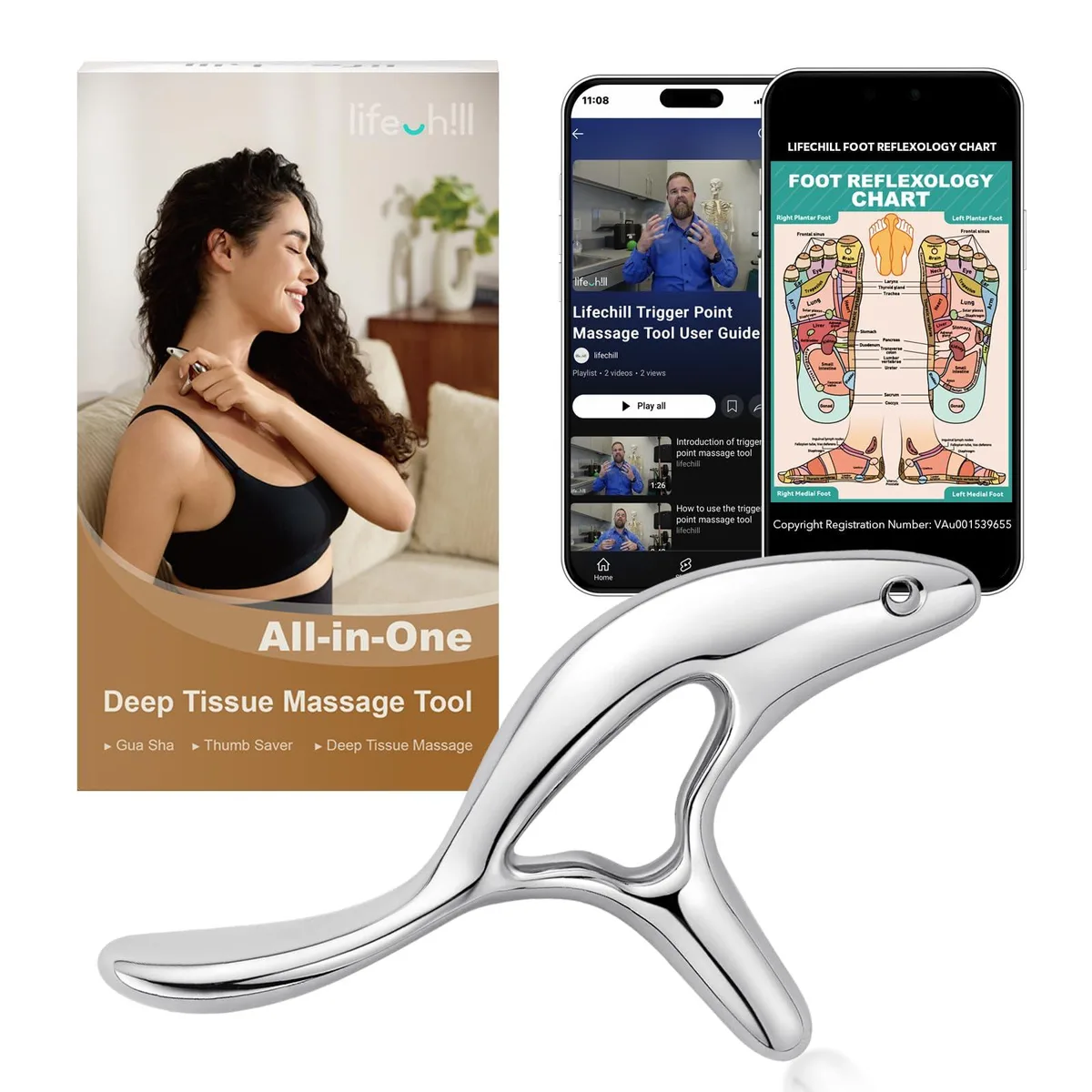 Blue metal massage tool wing-shaped with hole 6.4oz