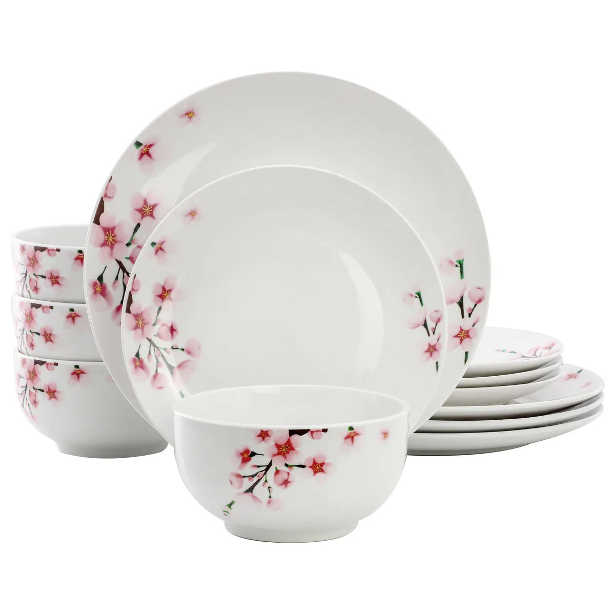 Elama Elama Tamara 12 Piece Cherry Blossom Porcelain Dinnerware Set — product photo