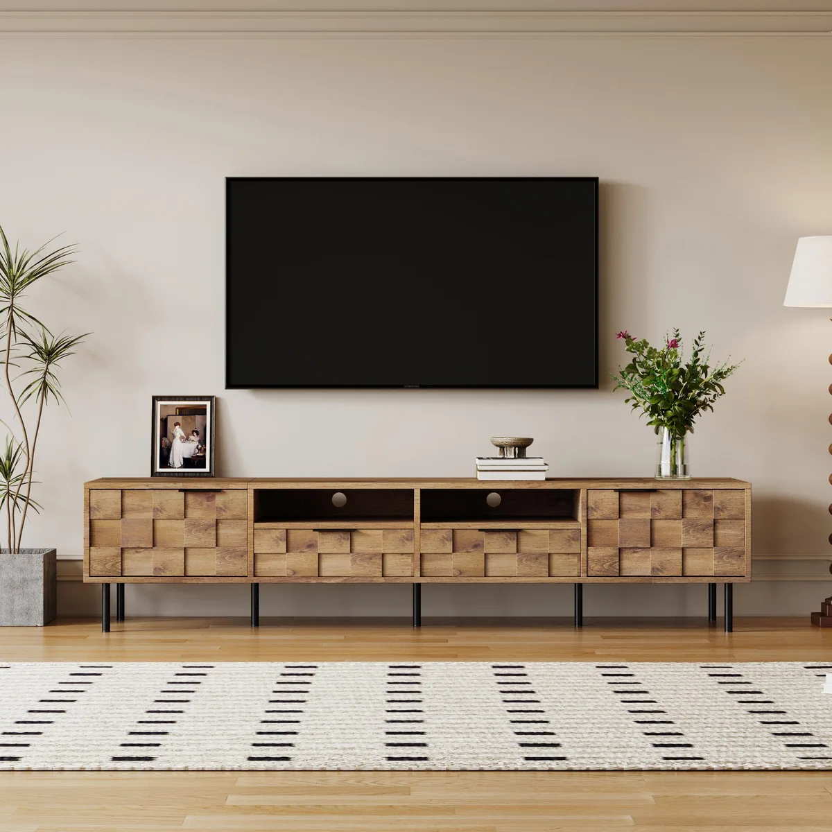 tuphen tuphen Mid Century TV Stand 78.7" 2 Drawers Natural — product photo