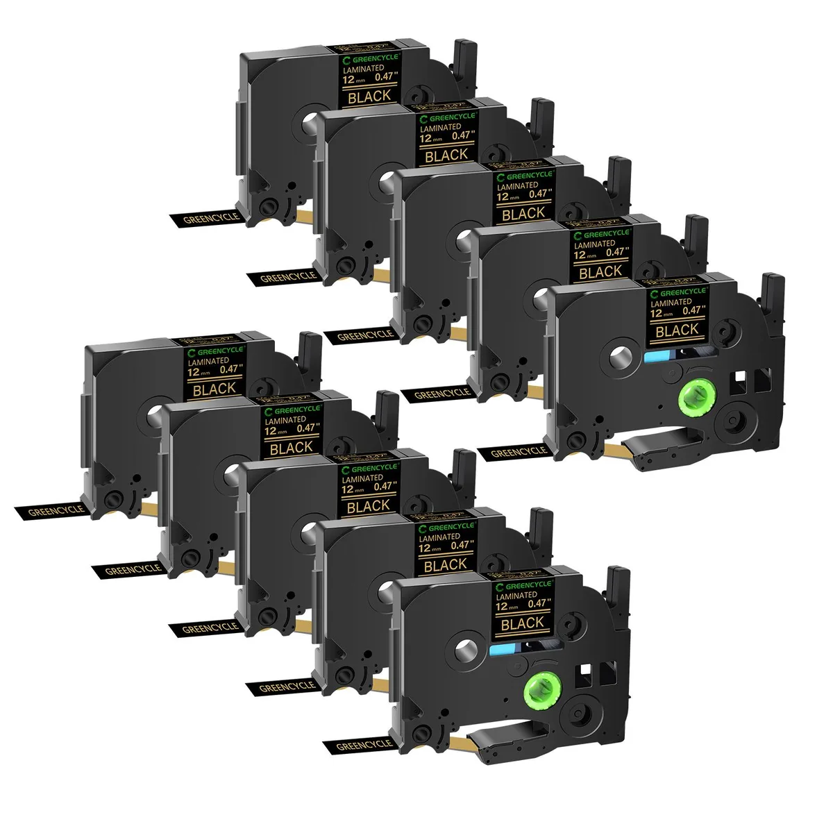 GREENCYCLE GREENCYCLE TZe-334 12mm Gold on Black Laminated Tape 10 Pack — product photo