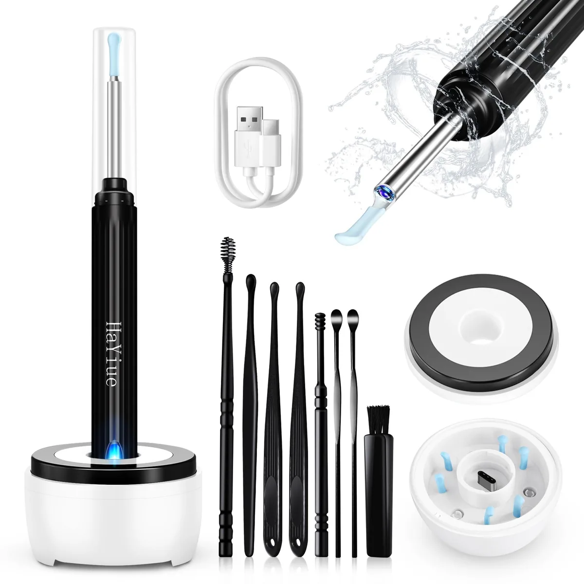  HaiYiue Ear Wax Removal Tool Camera 1296P 6 LED IP67 230mAh 3.5mm 30 days — product photo