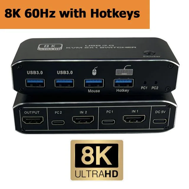 ESTONE ESTONE OZK4 2-port HDMI 2.1 KVM switch 8K 60Hz 4K 120Hz — product photo