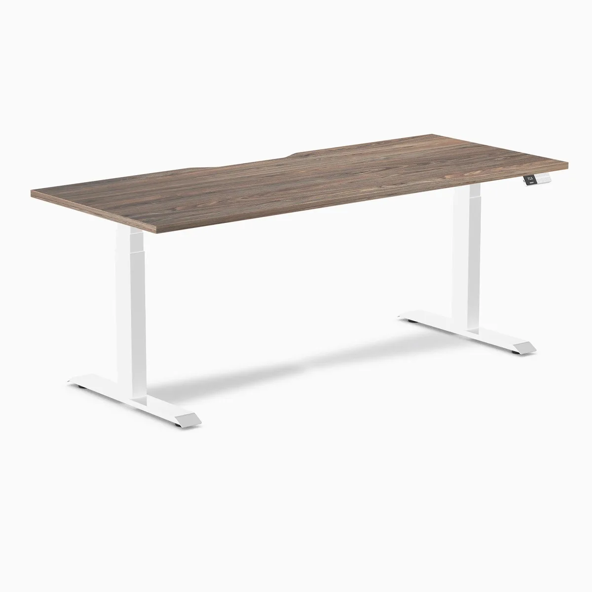 Desky Desky Dual Scalloped Laminate Sit Stand Desk Natural Walnut White 70.9 x 29.5 in — product photo