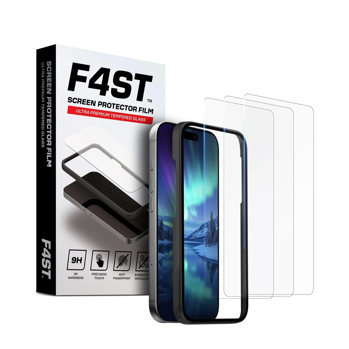  F4ST 9H Tempered Glass Screen Protector 3 Pack for iPhone 17 / 16 Pro 6.3 inches — product photo