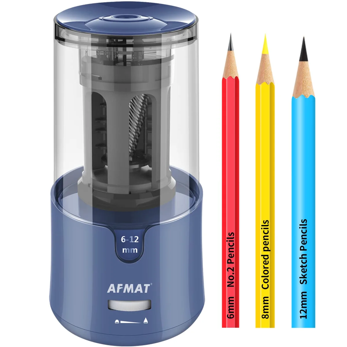 Blue electric pencil sharpener with ABS housing and stainless steel blade