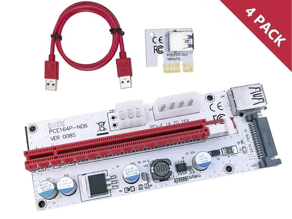 Corn Electronics Corn Electronics PCI-E 1x to 16x Riser Card 60cm USB 3.0 4-Pack — product photo