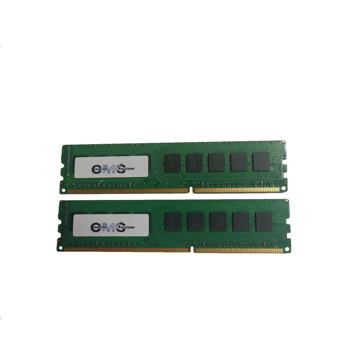 Two green circuit boards with black chips and gold edge connectors
