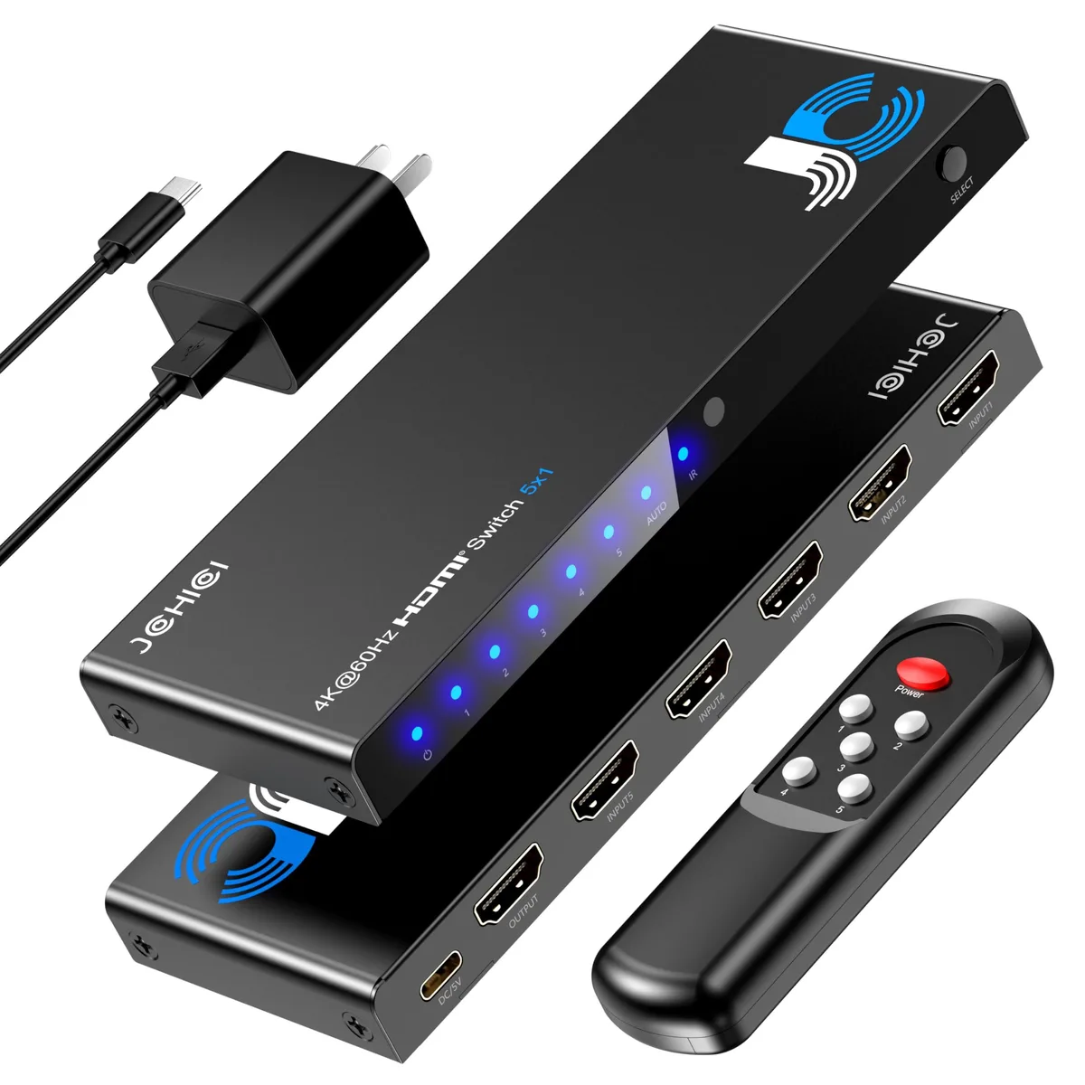  JCHICI US1-SW501-4K-BS 5×1 HDMI Switch 4K60 HDR Black — product photo