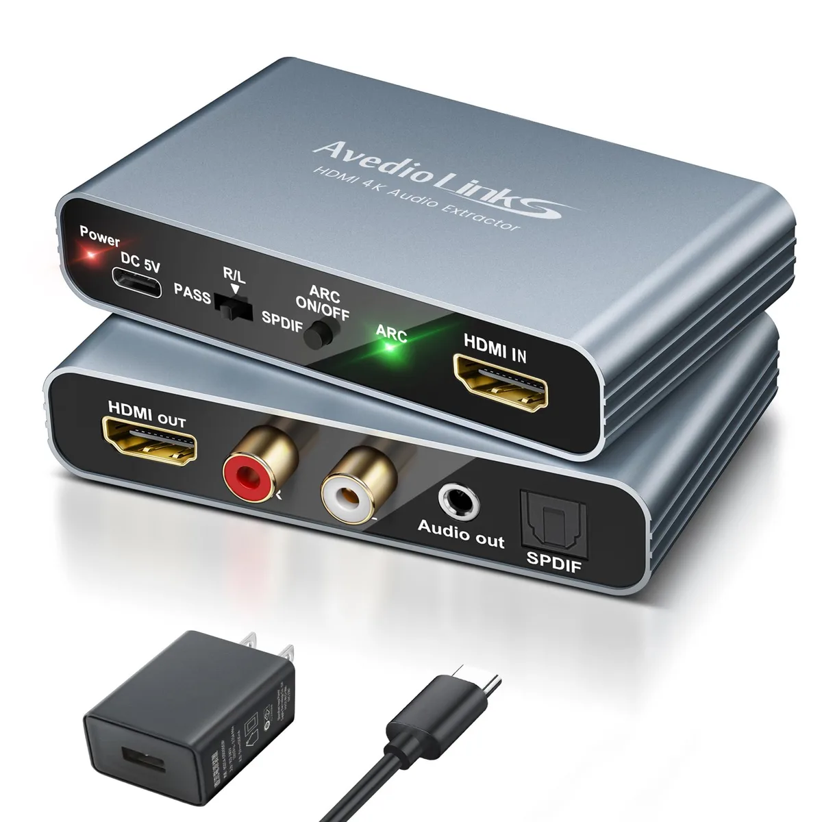  avedio links Grey 4K@60Hz HDMI ARC Audio Extractor with Optical — product photo