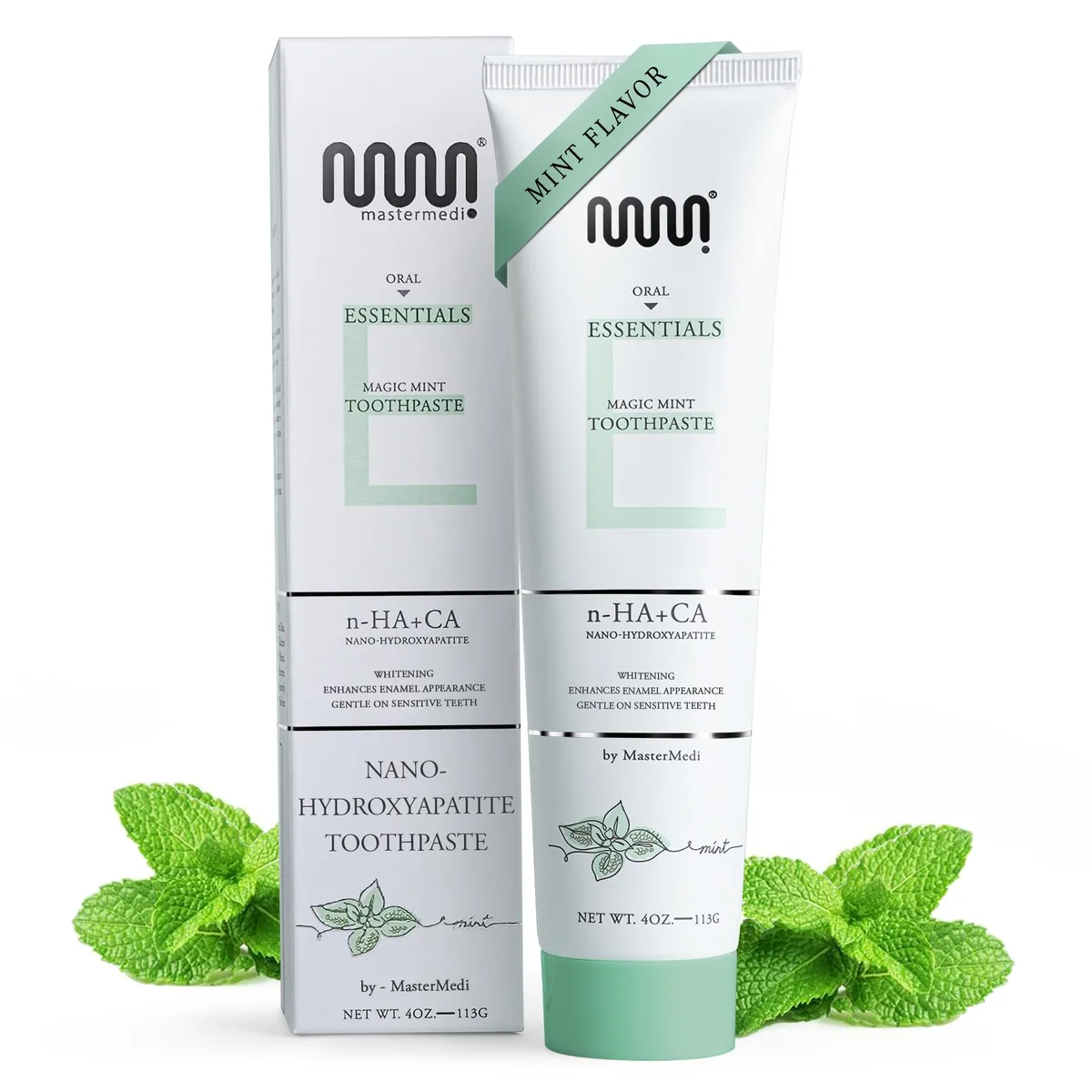 White 4 oz toothpaste tube with flip cap, Magic Mint flavour