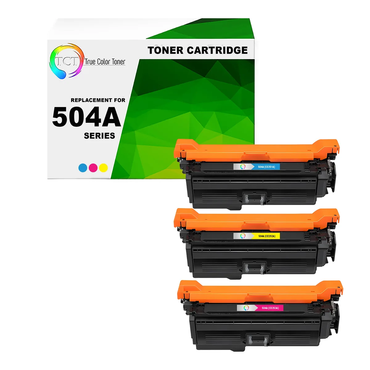 True Color Toner True Color Toner 504A 3 Pack Toner Cartridge CE251A CE252A CE253A — product photo