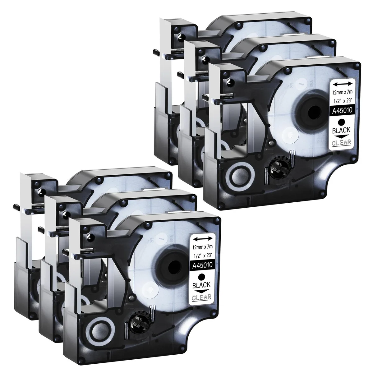 GREENCYCLE GREENCYCLE D1 Label Tape 6 Pack Black on Clear 12mm x 23ft — product photo