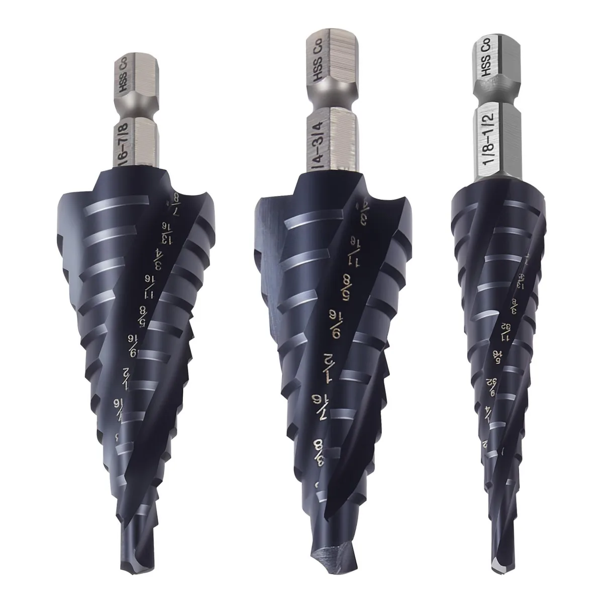 VEVOR VEVOR Step Drill Bit Set 3pc 1/8-7/8in TiAlN Cobalt HSS Hex Shank — product photo