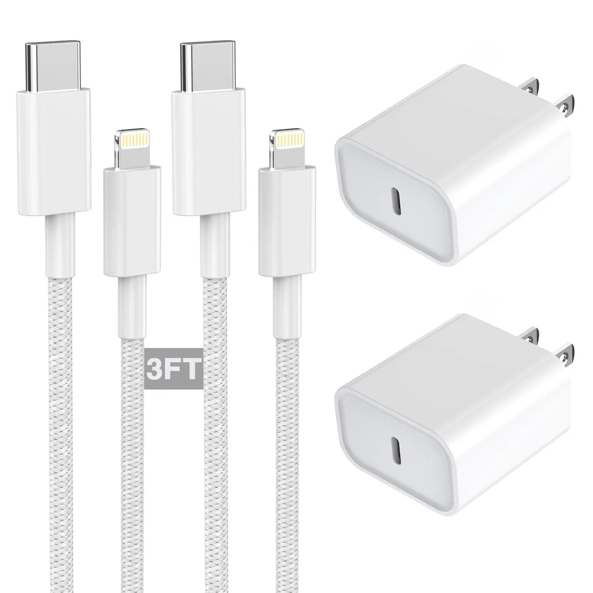 Two white braided USB-C to Lightning cables coiled together