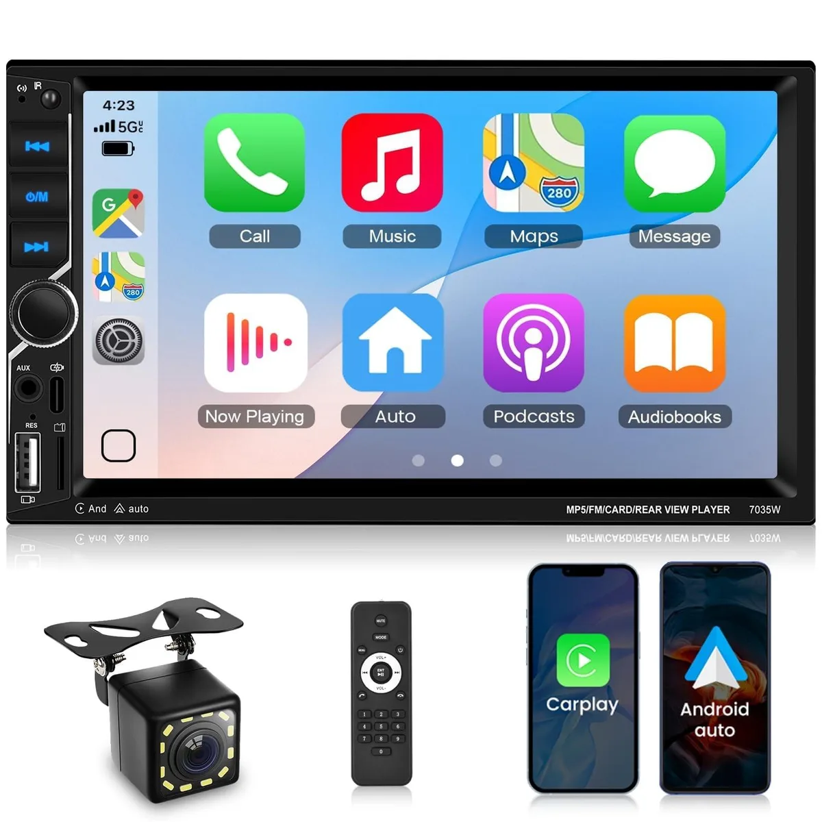 Batianda Batianda 2 in 1 Accessory Wireless CarPlay Android Auto Bluetooth 5.0 7 Inch Touchscreen Double DIN Car Stereo — product photo