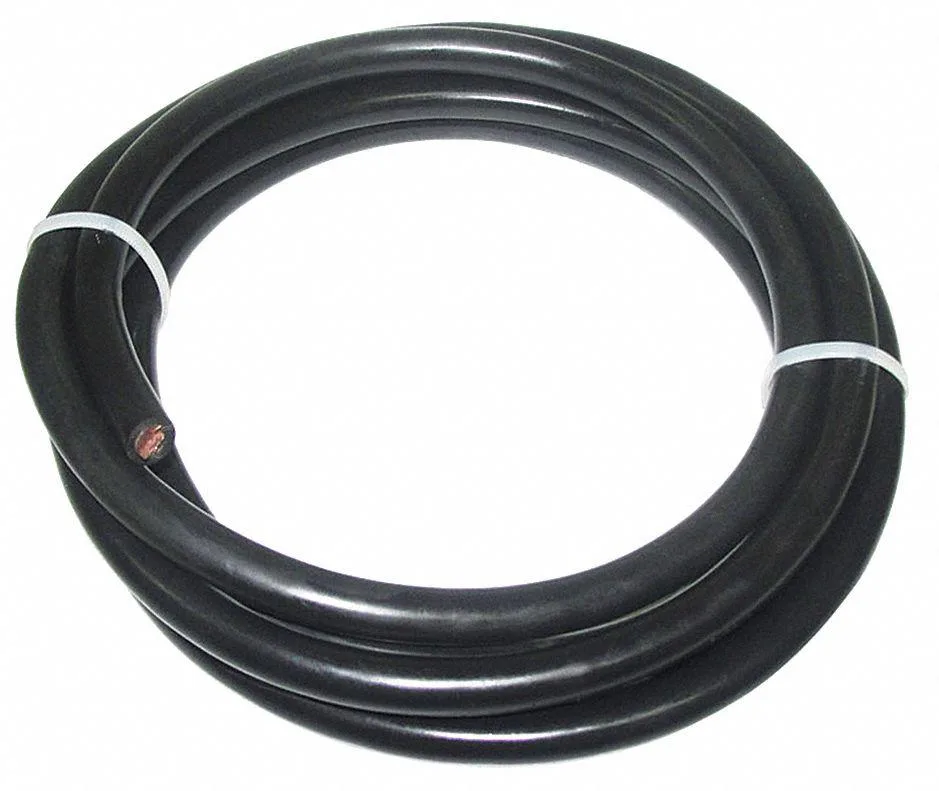 Black EPDM-insulated welding cable, 2 AWG copper conductor, 10-foot length
