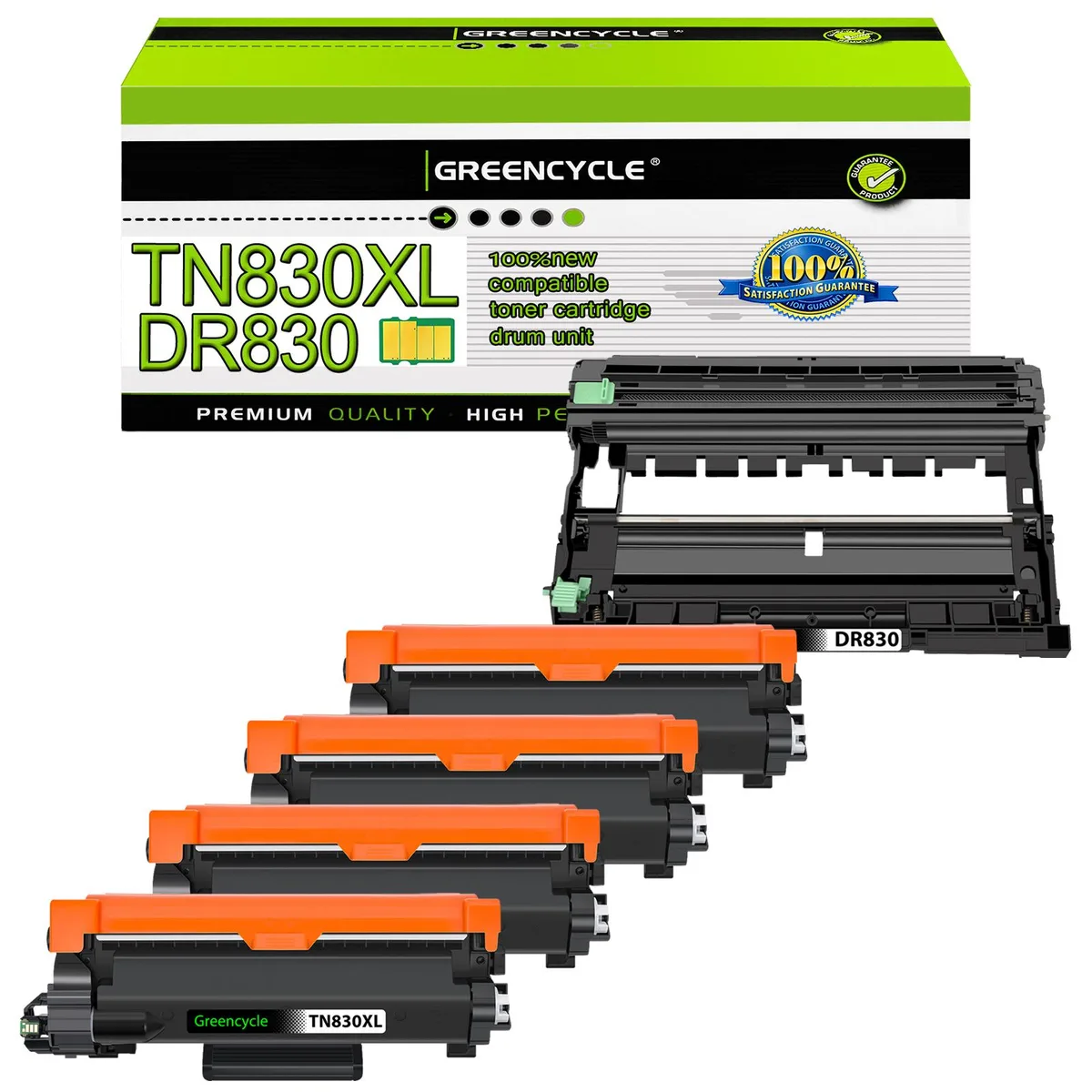 GREENCYCLE GREENCYCLE TN830XL Black Toner Cartridge and DR830 Drum Set (4+1 Pack) — product photo