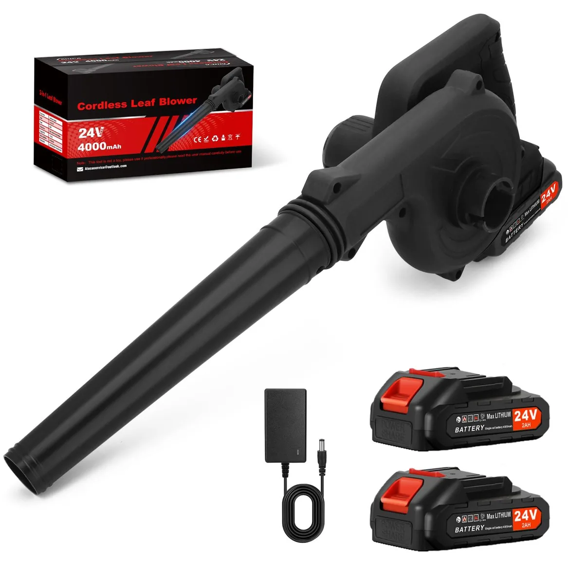 Two 24V 2.0Ah batteries and a charger in a set