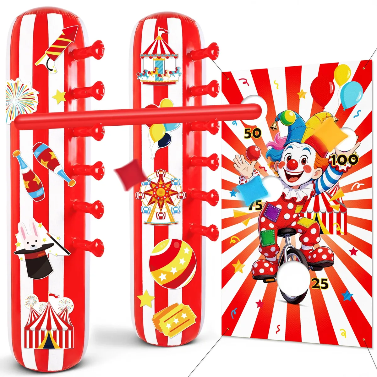 90shine-game1218 2-in-1 Carnival Game Set Inflatable Limbo 63in Bean Bag Toss 31.5x55.1in — product photo