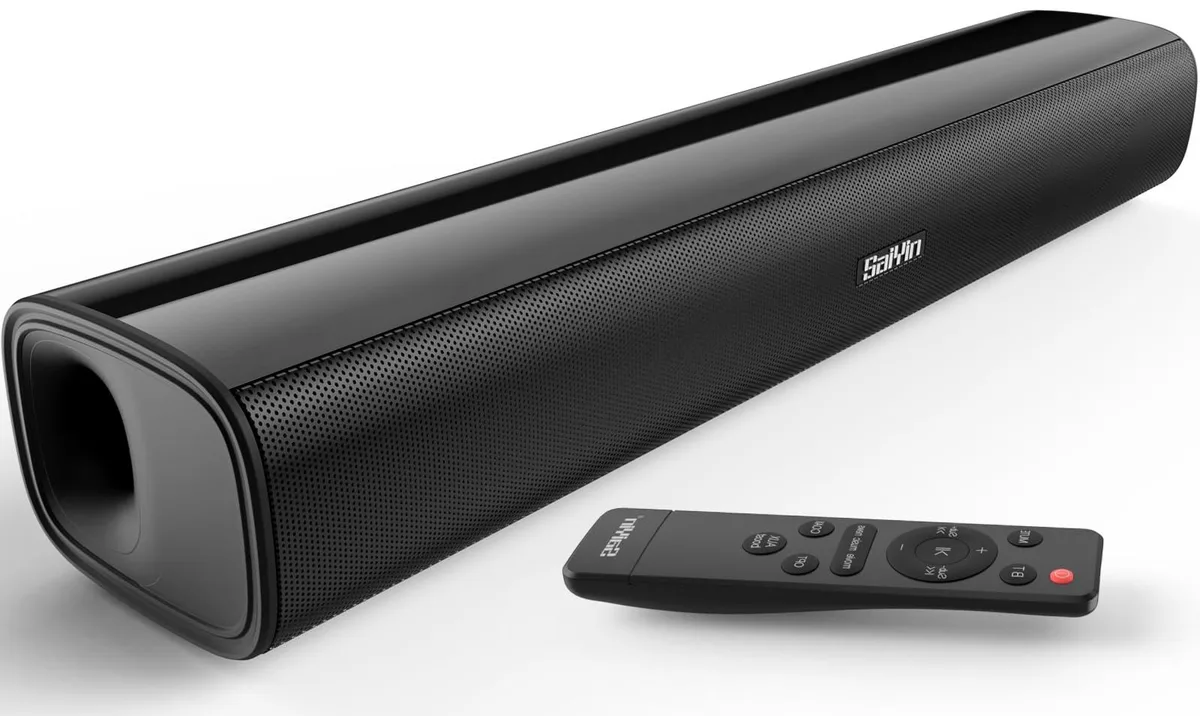Black 17-inch 2.0 channel sound bar, 40W, compact rectangular design