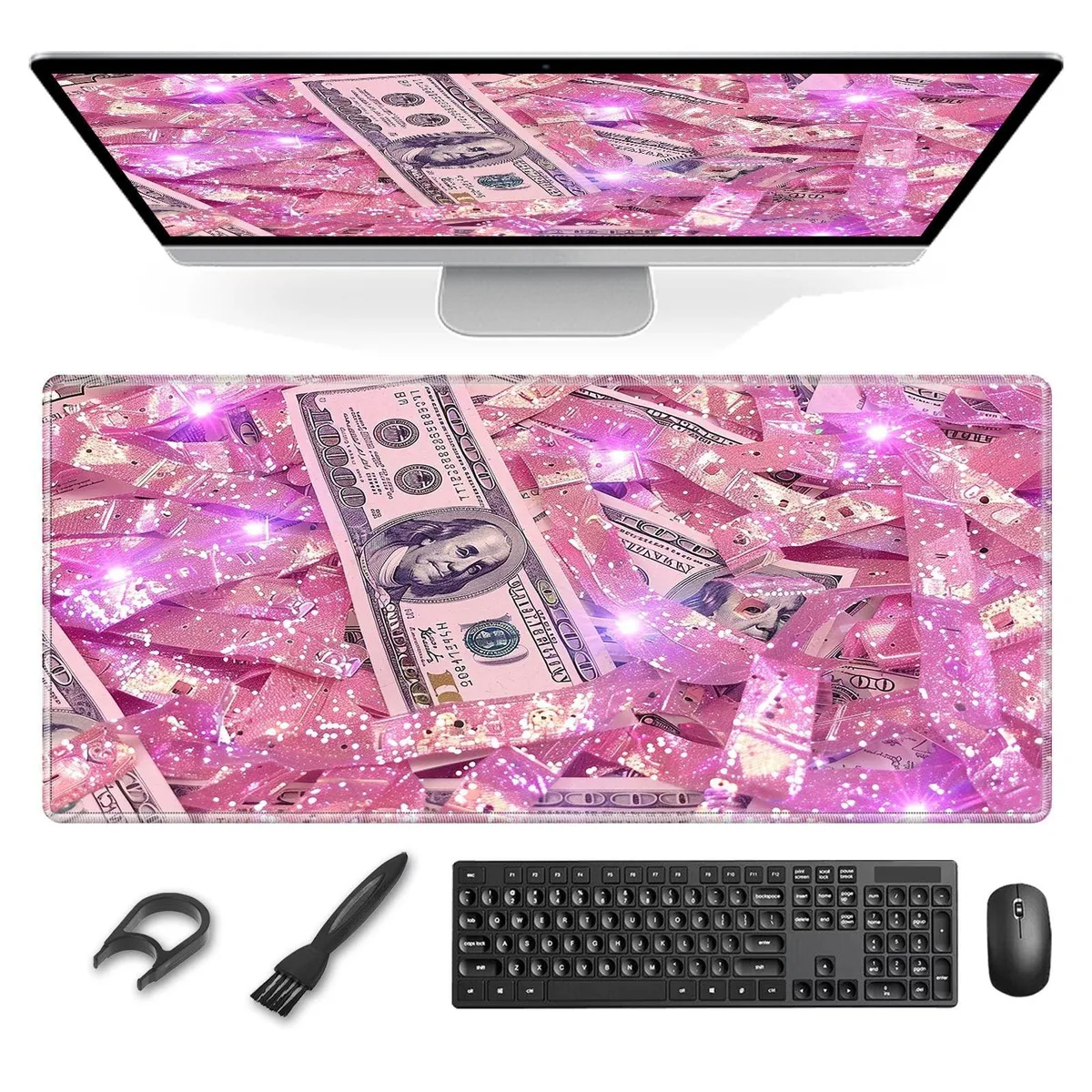 ALSEYE ALSEYE Large Mouse Pad Pink Sparkly Money Bills 2 in 1 accessory — product photo