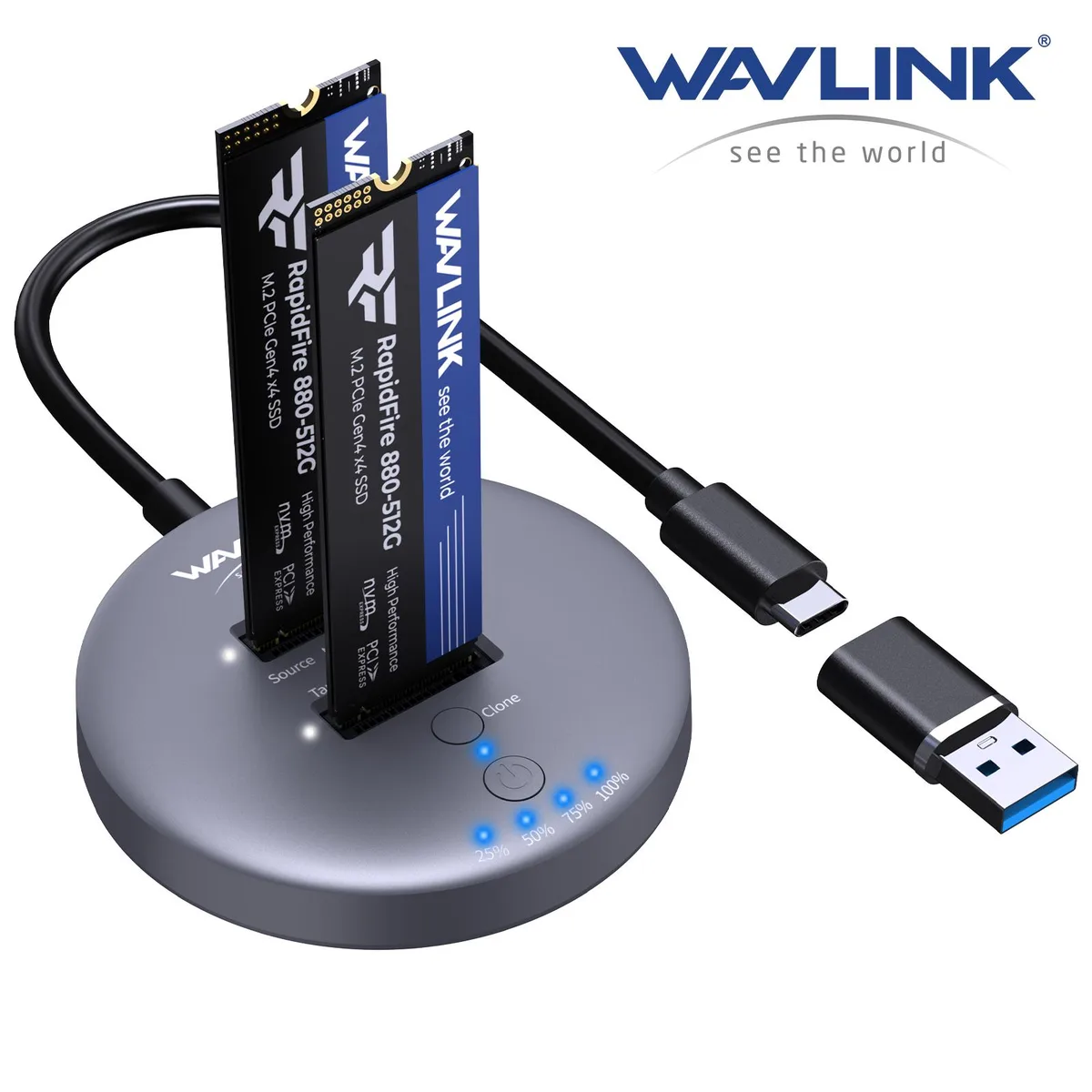 Wavlink Wavlink RapidFire S2 10G dual-bay M.2 NVMe cloner enclosure — product photo
