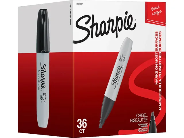 Box of 36 black Sharpie chisel-tip markers