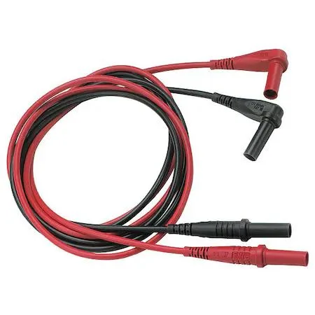 Two red and black silicone-insulated test leads with shrouded banana plugs