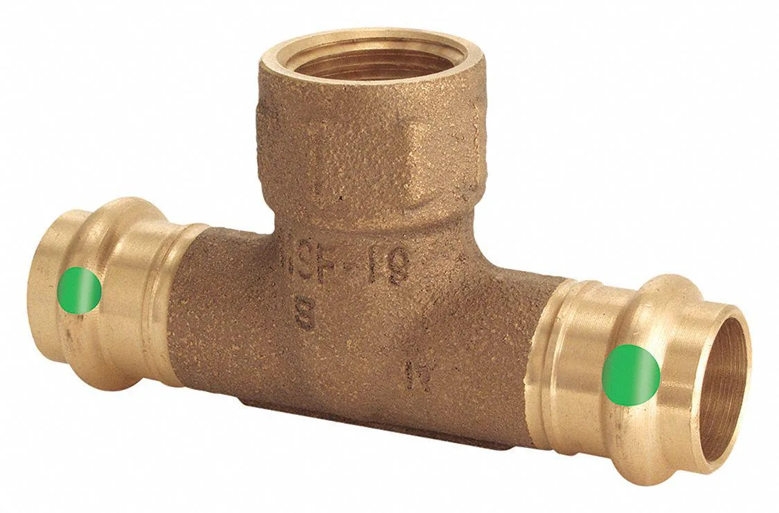 Bronze ProPress reducing tee with press-fit ends and threaded branch