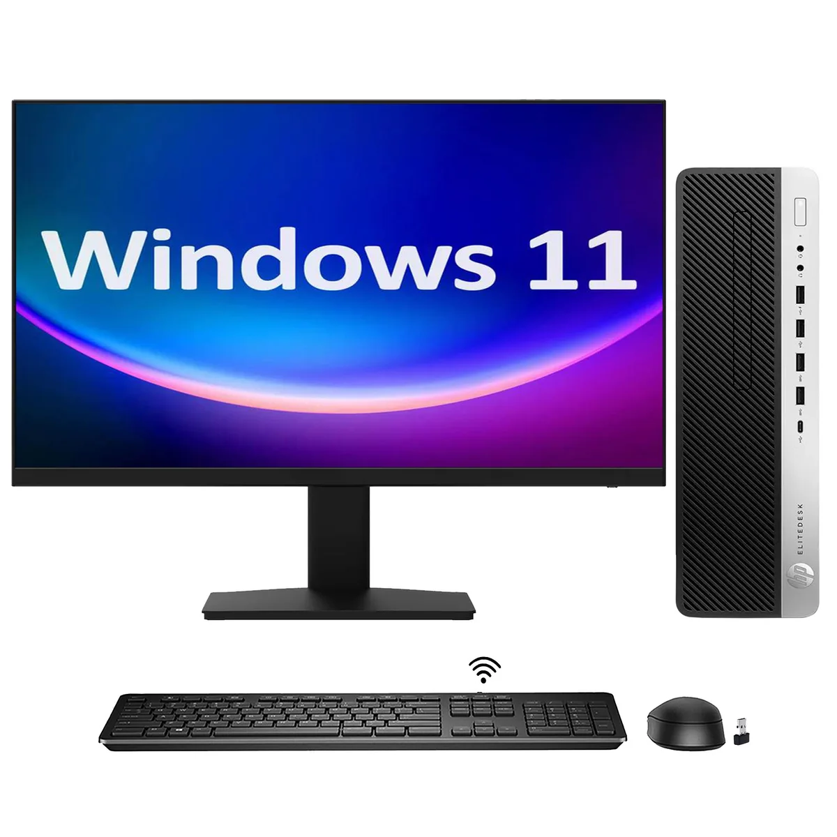 HP HP EliteDesk 800 G4 SFF i7-8700 16GB 512GB NVMe 24" monitor desktop PC — product photo