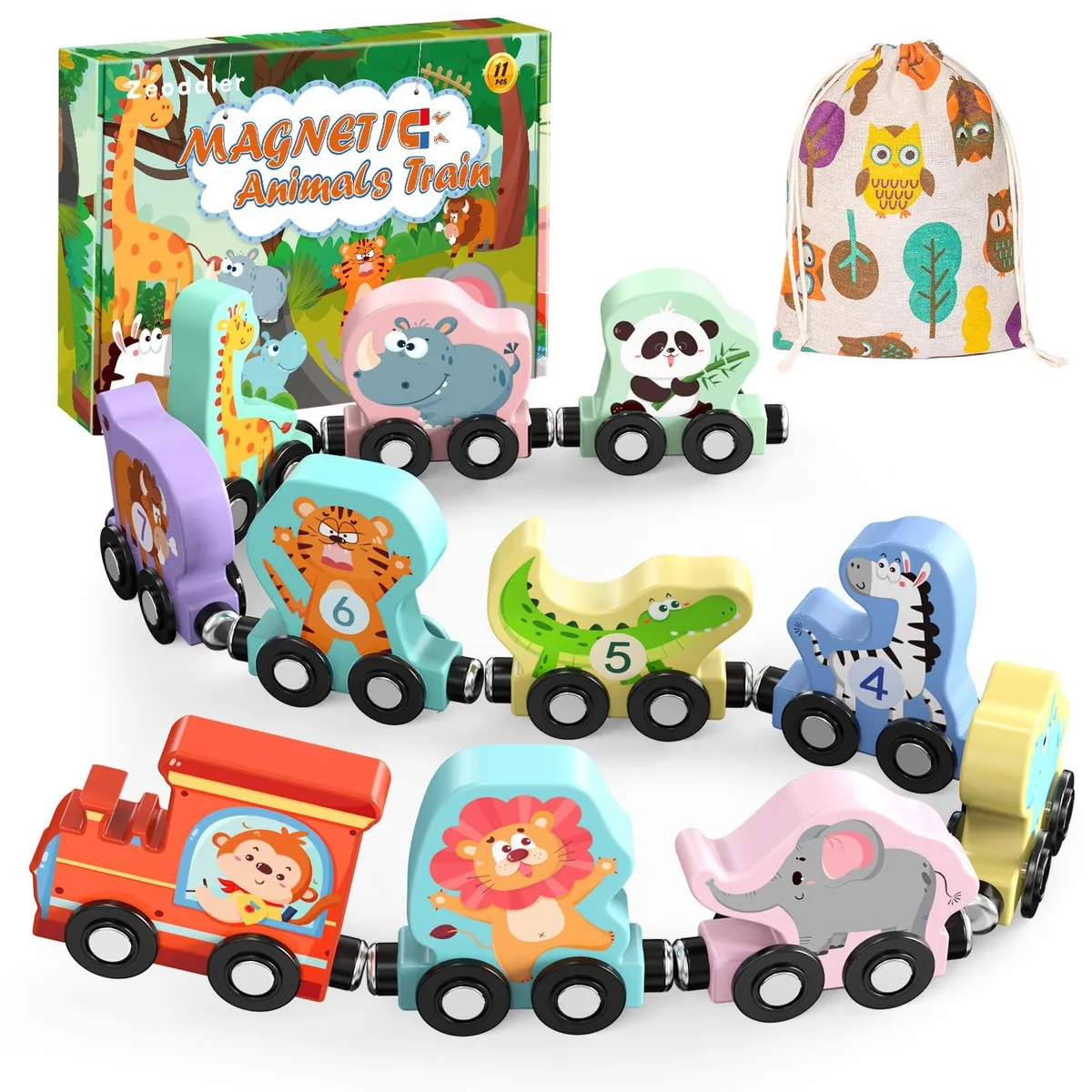Zeoddler 11 Magnetic Wooden Animals Train Set learning — product photo