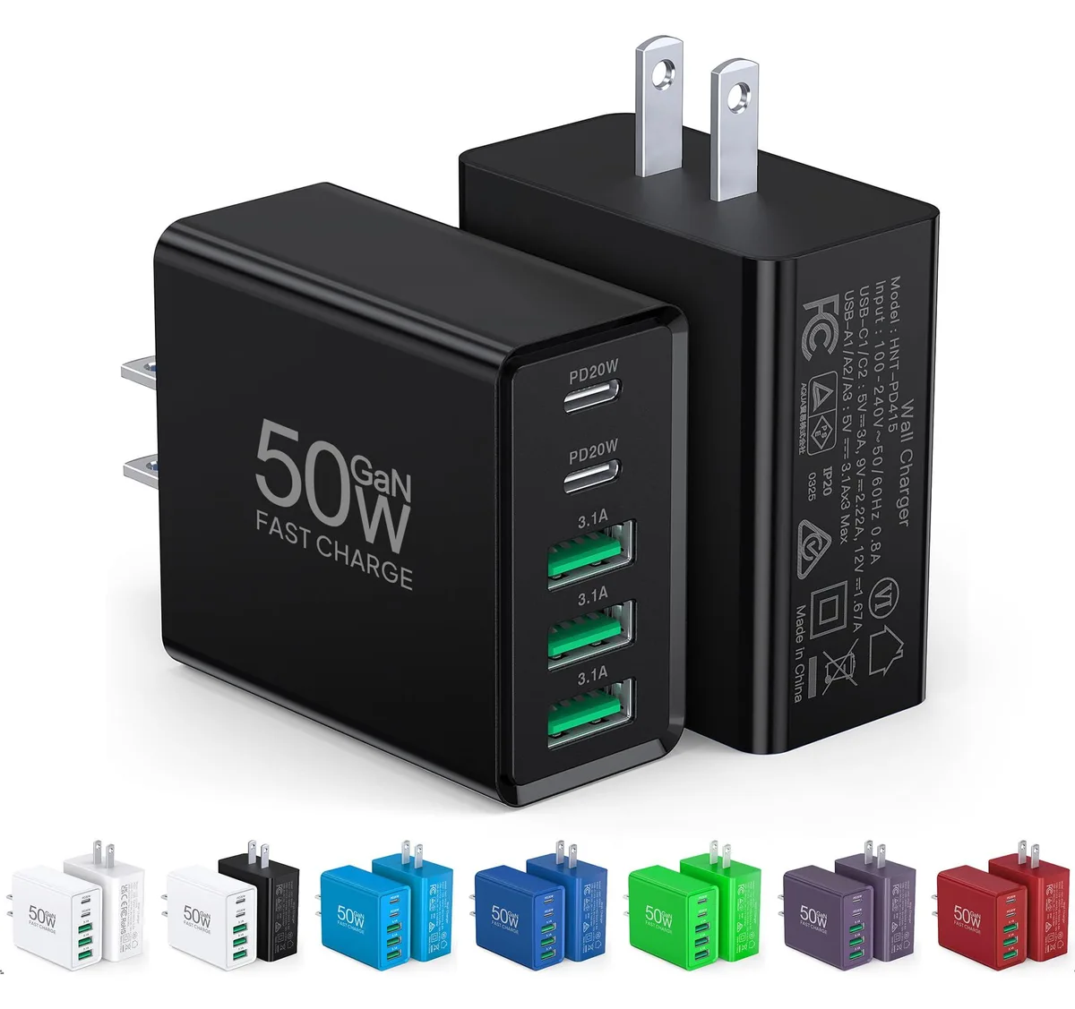  Dulums HNT-PD415 50W 5-port USB charger 2-pack black — product photo