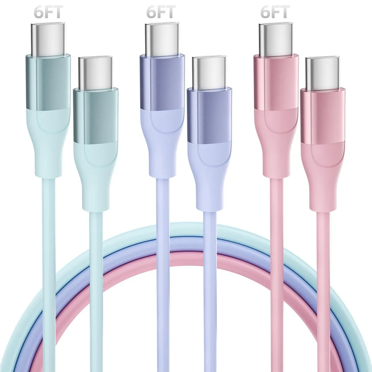  KYEHD USB C to USB C Cable 3 Pack 6ft 60W Blue — product photo