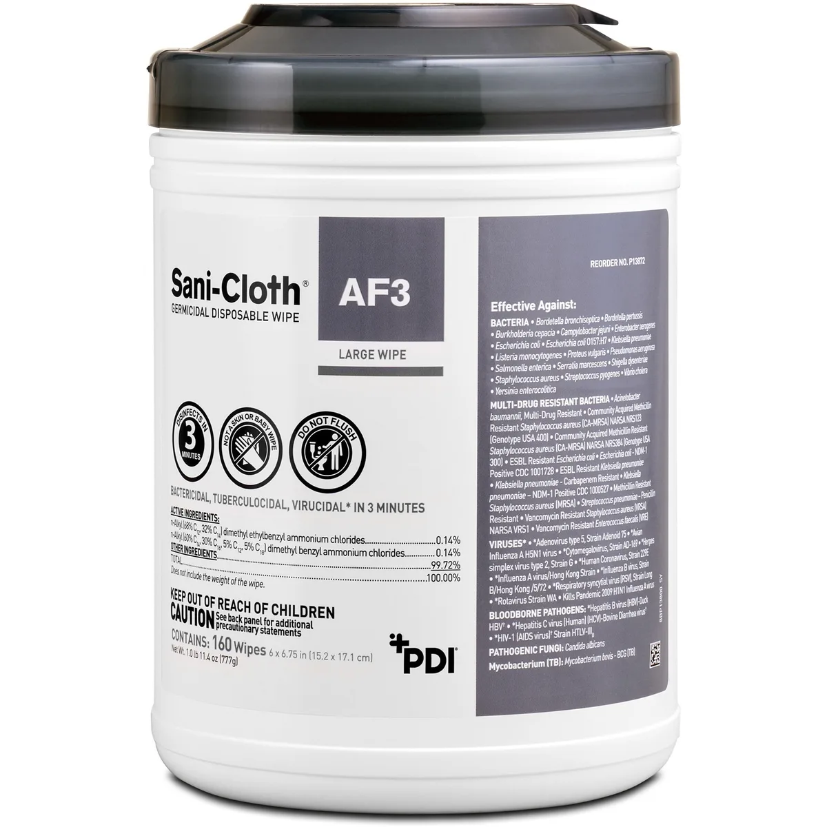 PDI PDI P13872CT Sani-Cloth AF3 Germicidal Cleaning Wipes 160/Canister 12/Carton — product photo