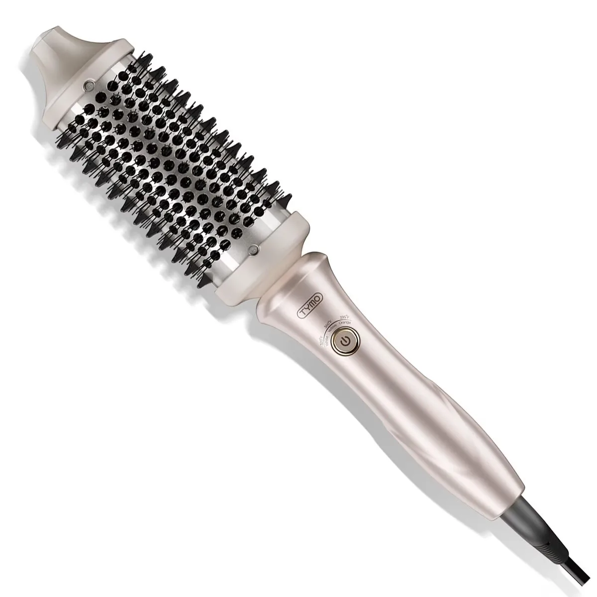 Gold 1.7-inch ceramic thermal brush with black bristles and swivel cord