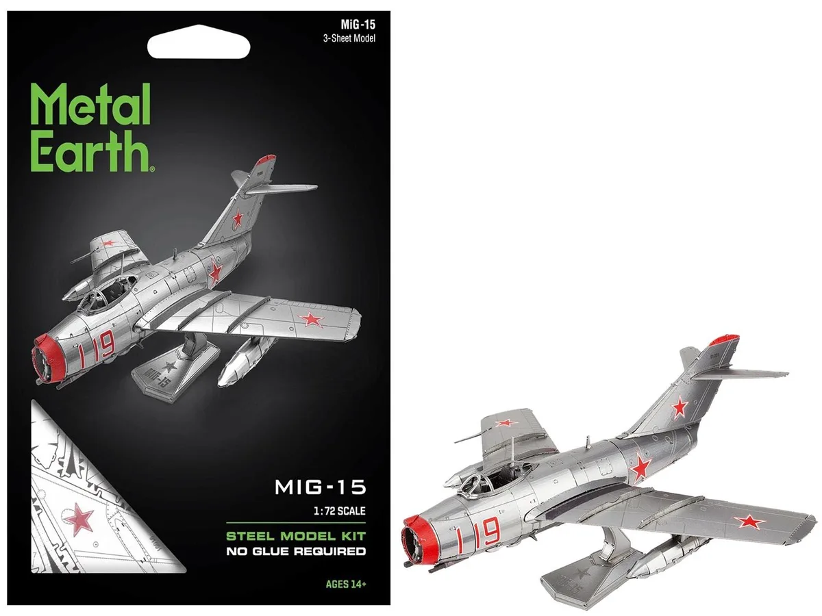 Metal Earth Metal Earth Mikoyan-Gurevich MiG-15 "Korean War" Soviet Air Force 1/72 Steel Model Kit hobby collectible — product photo