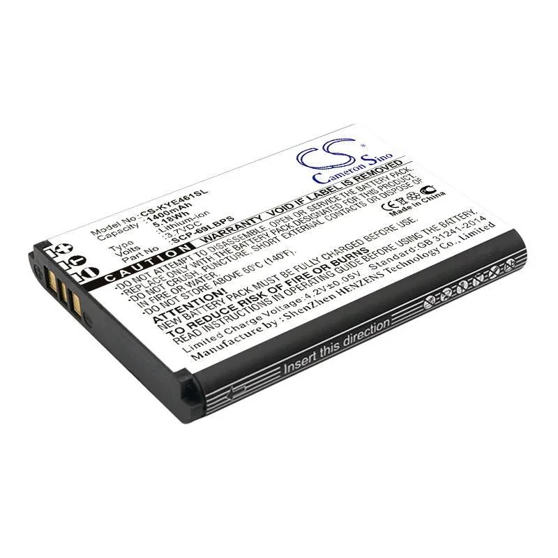 Rectangular replacement battery pack, dark grey plastic casing with gold contact terminals
