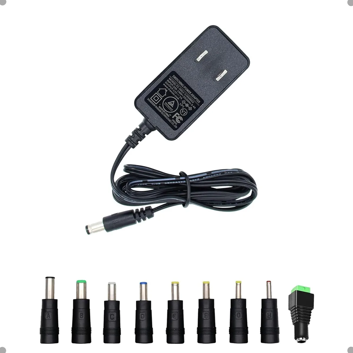 Kenuco Kenuco 12V 1A 12W power adapter 5.5×2.1 mm 9 tips 5 ft — product photo