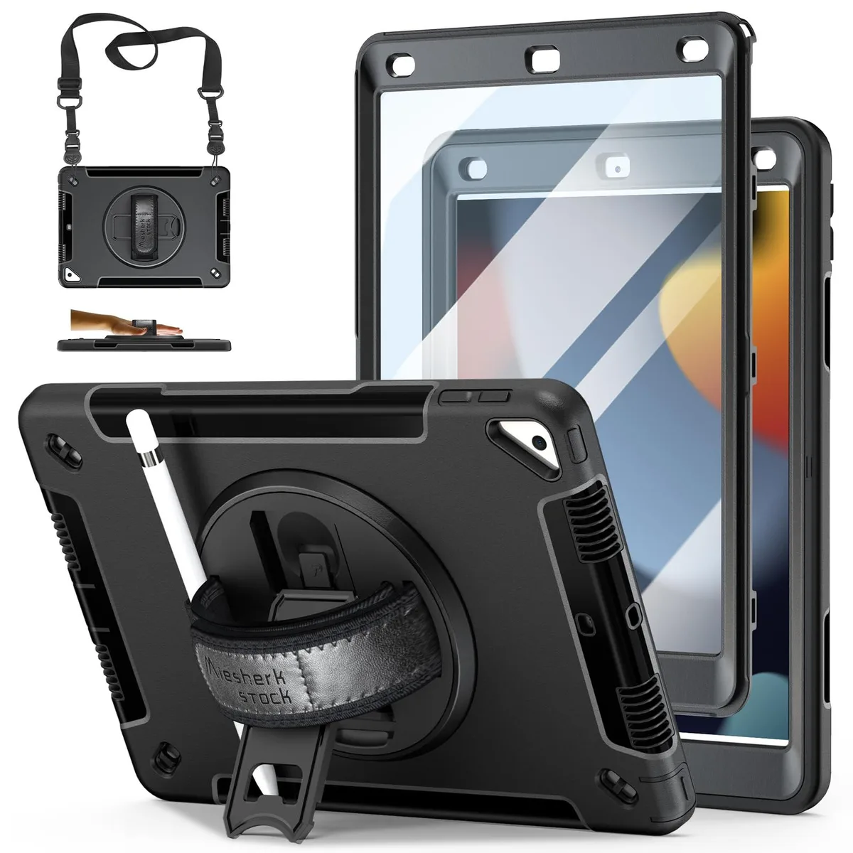  Speck A2602 iPad 10.2" Case w/ Screen Protector, Stand, Straps, Pencil Holder - Black — product photo