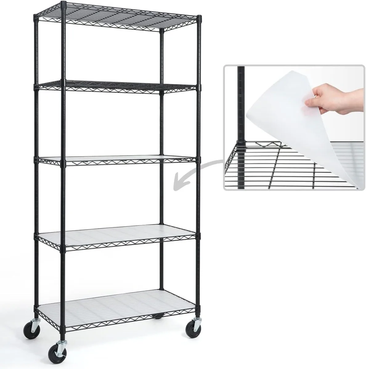 BFKK BFKK 5-Tier Wire Shelving 36 x 18 x 76 with Wheels Liners — product photo