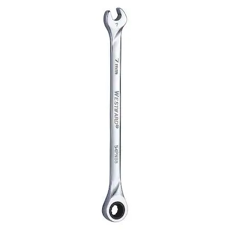 Chrome metric ratcheting combination wrench seven millimetre head fifteen degree offset