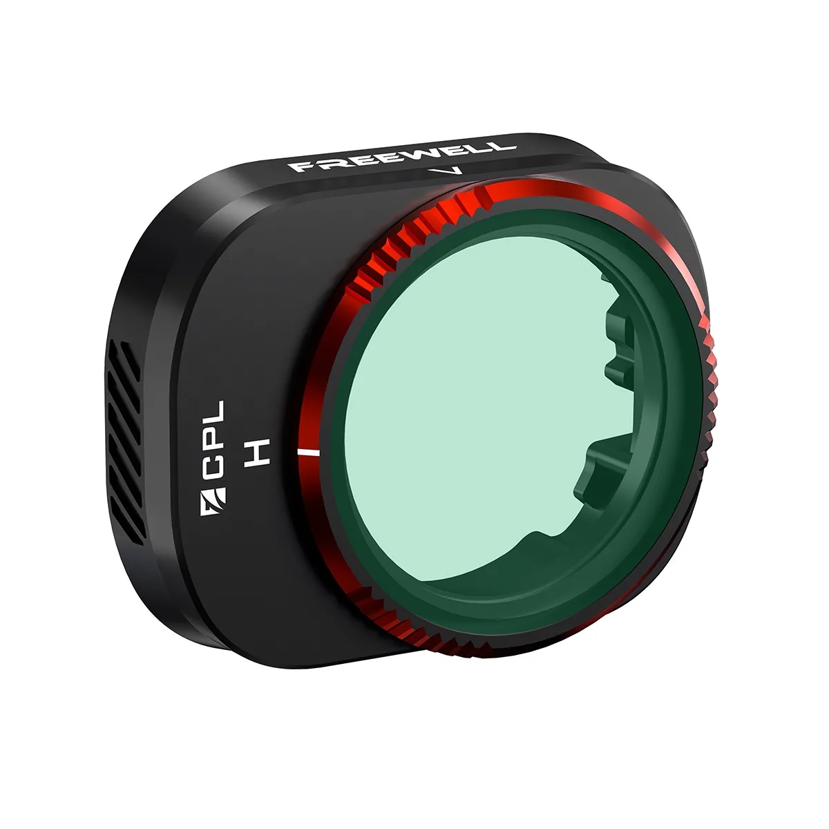 Small circular glass filter in black metal frame for DJI Mini 4 Pro drone camera