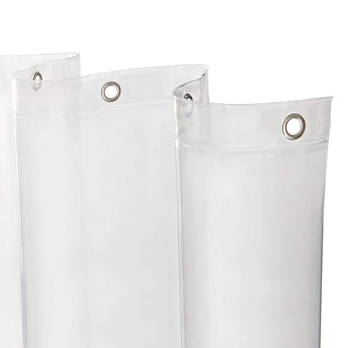 Clear rectangular PEVA shower liner with metal grommets and magnetic weighted hem